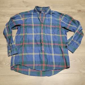 Gap Shirt Men's Large Blue Plaid Classic Fit Long Sleeve Button Up Rayon Blend